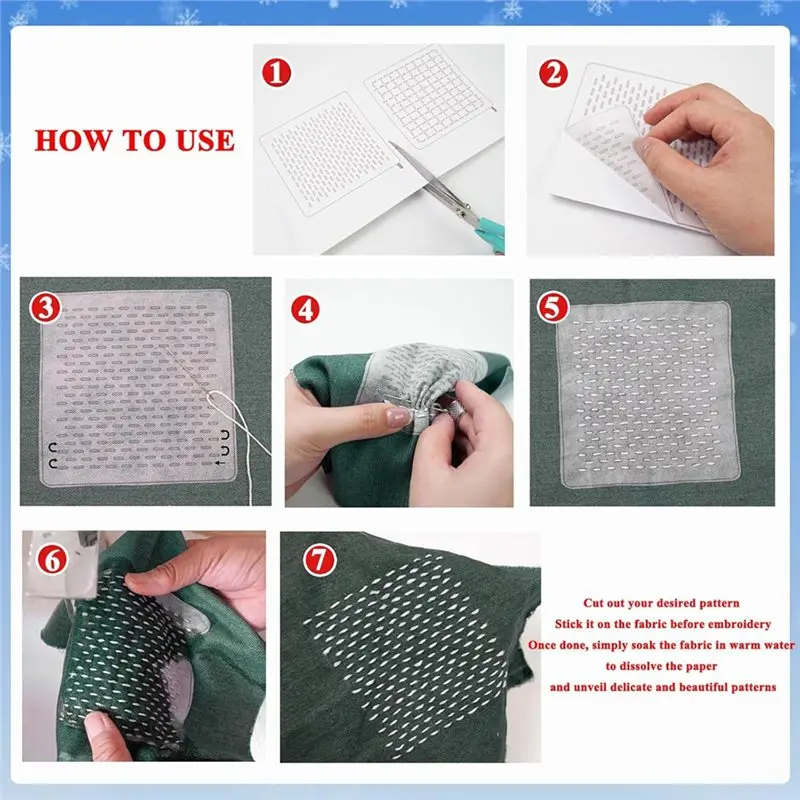 AWAH Merry Christmas Kitsashiko Thread, Water Soluble Patterns Embroidery Kit For Beginners, Thimble Fabric, Hand Quilting
