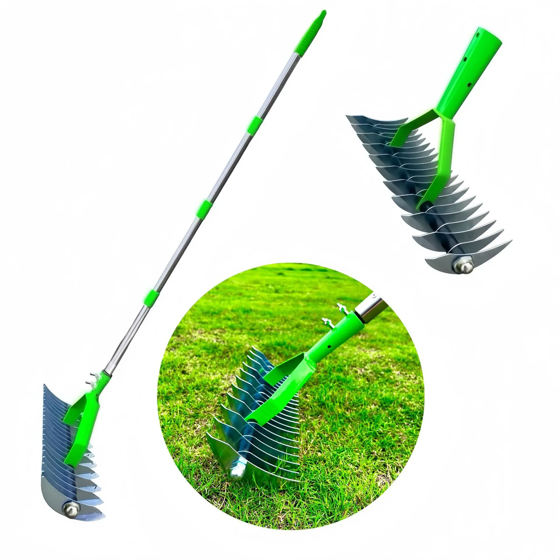 Alloy Steel Weed Harrow Lawn Hay Rake Weeding 3 Sections Removable Rods Lawn Cleaning Tool Garden Dethatcher For Clearing Hay