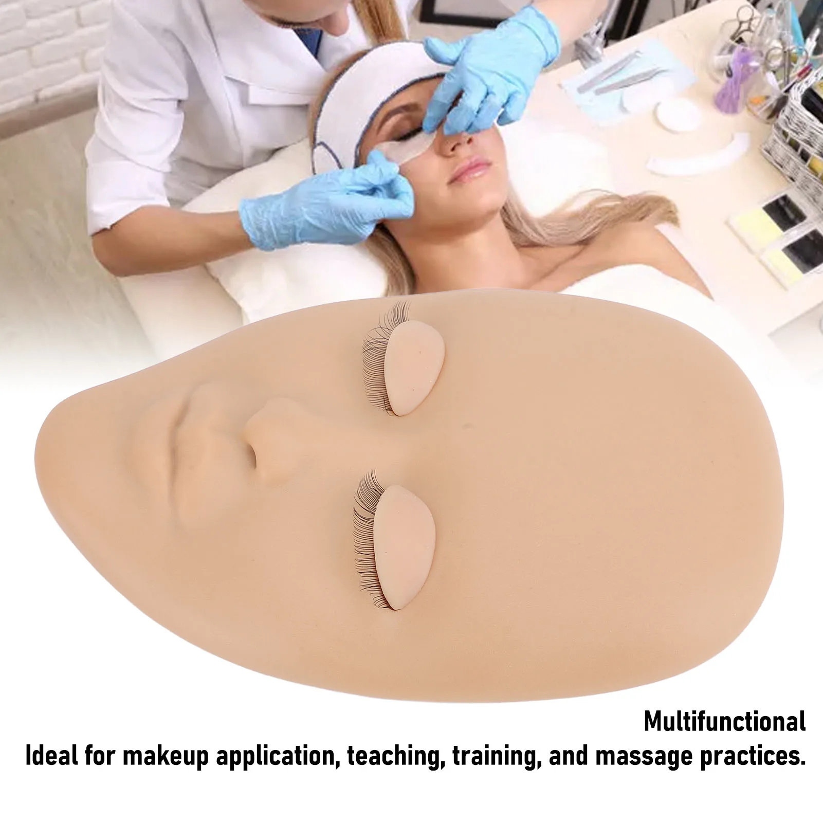 Cabeza de maniquí para extensión de pestañas, práctica de extensión de pestañas, cabeza de maniquí de silicona elástica, reutilizable, habilidad mejorada para maquillaje
