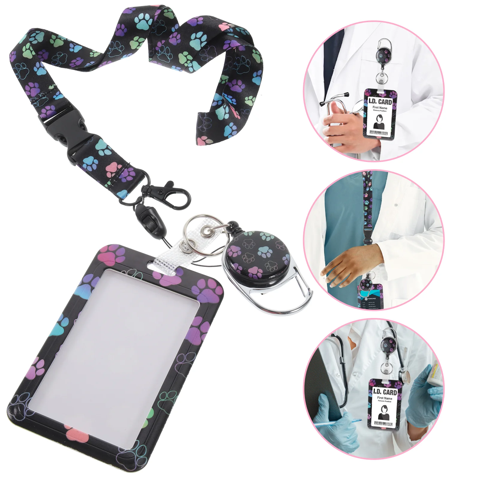 ID Card Holder with String Bead Lanyard Pass Disabled Badge Holders Vertical Protector School Cover Bus Cards Wallet Work