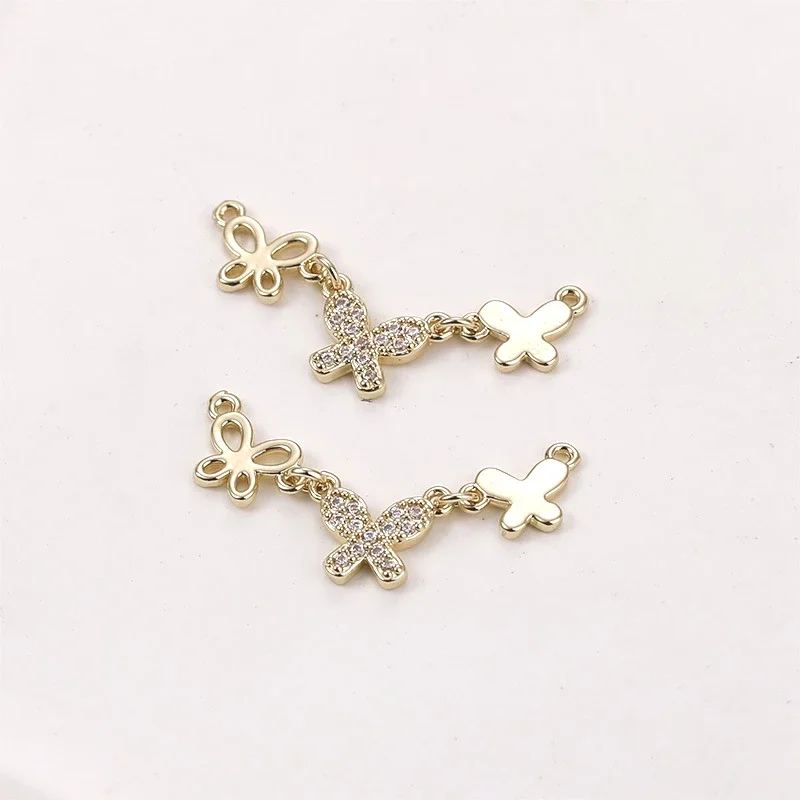 3 Pieces 14k Copper Clad Gold Three Butterfly Double Hanging Pendant Connection Chain DIY Homemade Necklace Jewelry Accessories