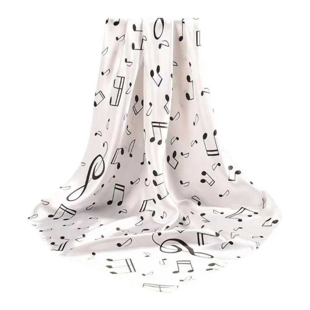 Retro Breathable Musical Note Shawl Lightweight Large Square Headscarf Headband Hair Band Printed Silk Scarf Bag Accessories