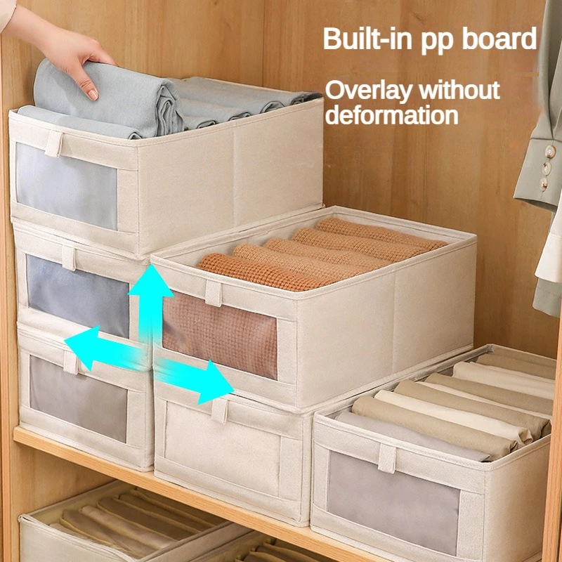 10Pc Windowable Cotton Linen Storage Box Folding Wardrobe Drawer Storage Box Clothes Storage Box Without Lid Trouser Storage Box