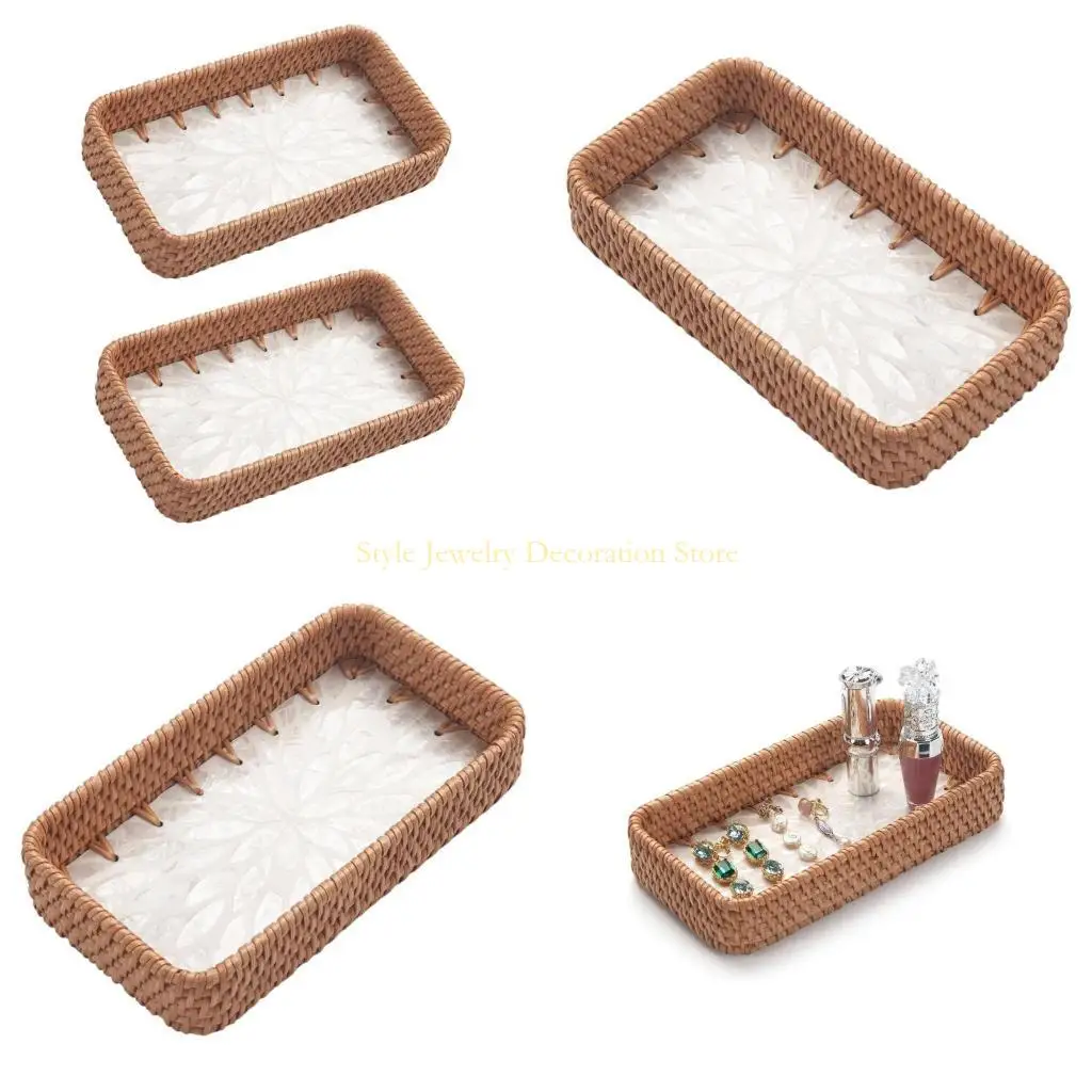 

D46E Sustainable Rattan Vanity Organizers Dish Modern Home Decors Gift