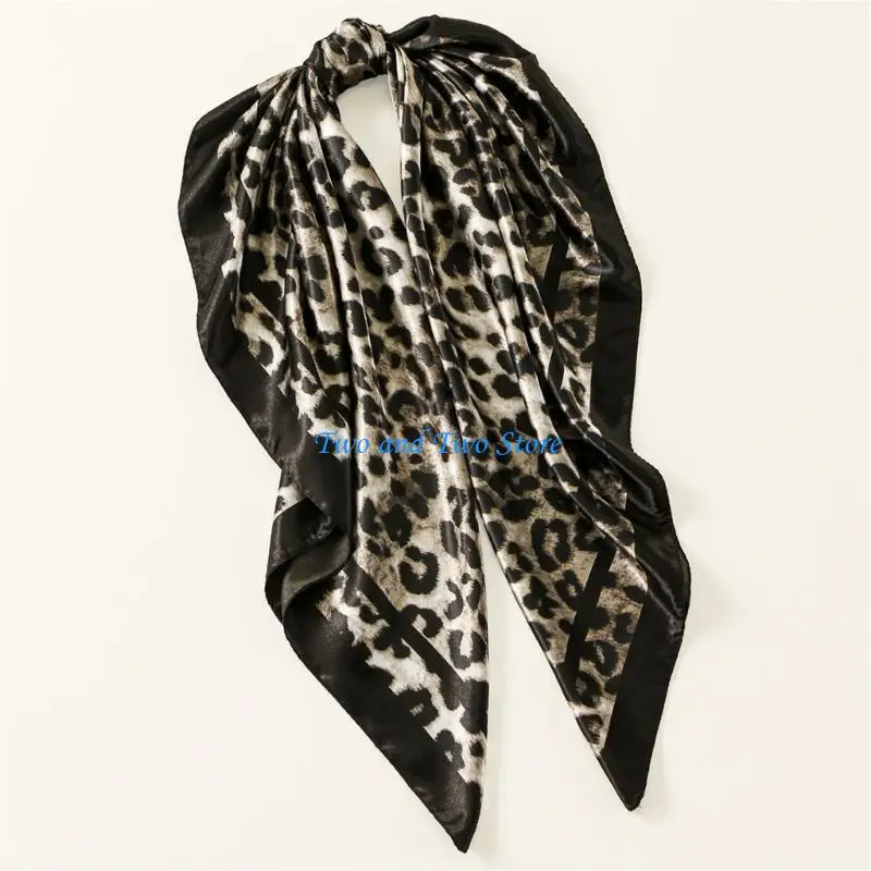 HX6F Stylish Leopard Print Sun Protective Lightweight Shawl Shoulder Wrap Scarf For Outdoor Beach Music Festivals
