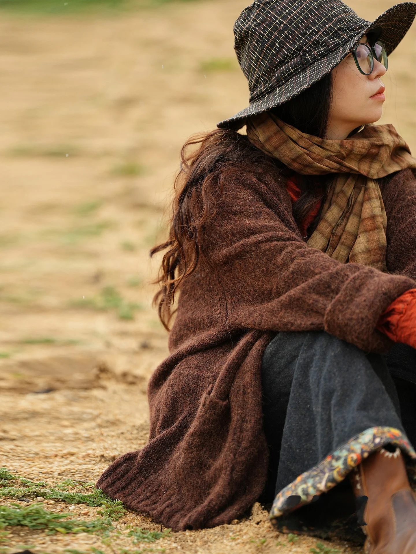 

Cloud Mist Wool Blend Knitted Open Cardigan Long Sve Stand Collar Loose Fitting Warm Sweater Outerwear Vintage Sle for W...