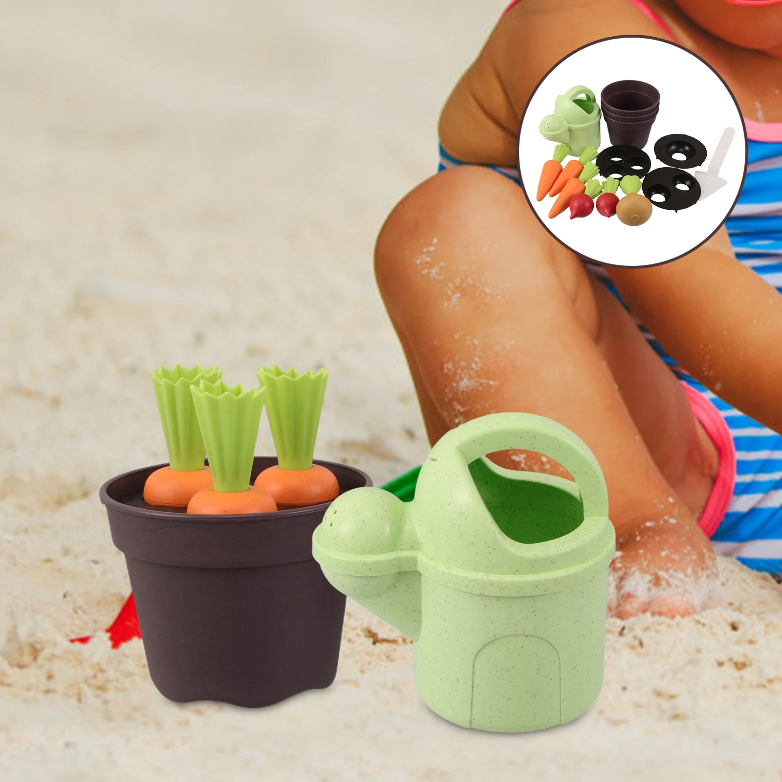 

1 Set Kids Beach Shovels Sand Digging Tools Children'S Gardening Set Wheat Straw Carrot Planting Outdoor Play Watering