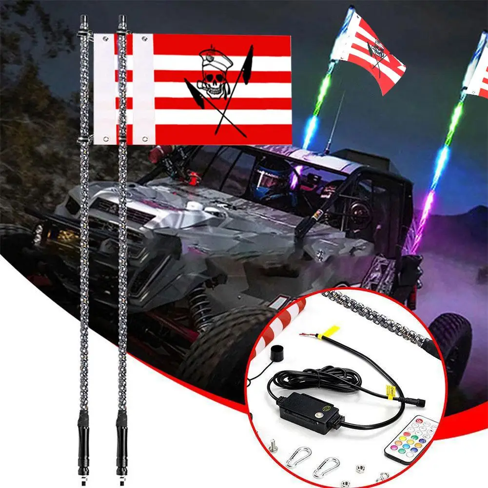 Led Whip Lights With Flag For Off-road Vehicles Car Ambient Light Rgb Light Neon Strip Utv Atv Antenna Led Whip Lights Tool S7a9