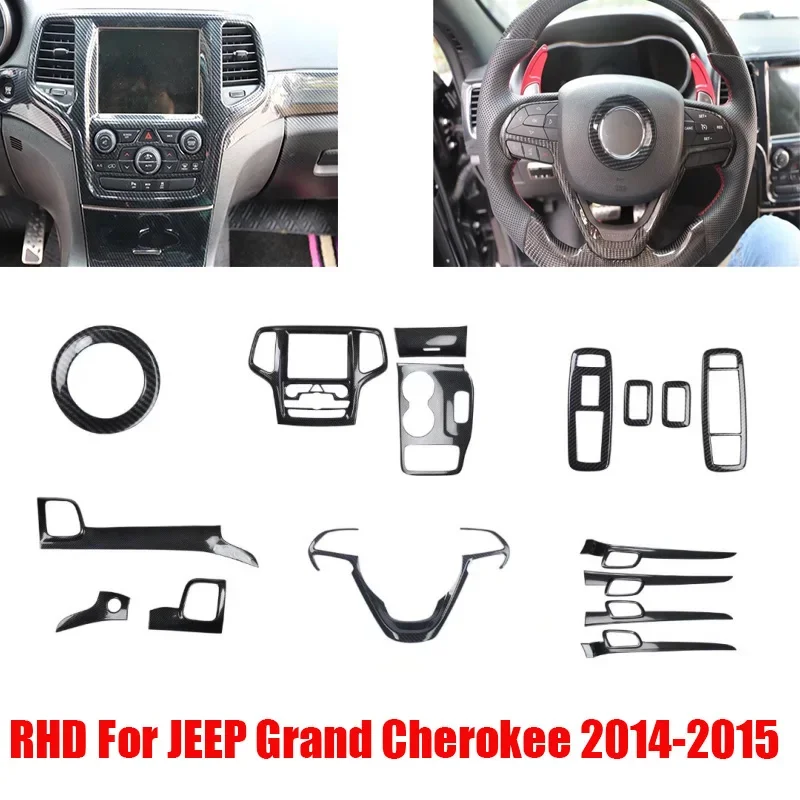 

RHD For Jeep Grand Cherokee 2014 2015 carbon interior accessories door armrest window lift button cover gear shift panle cover