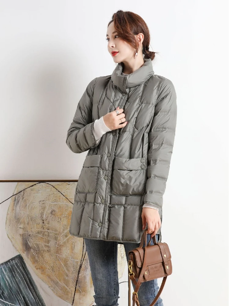 Top Grade Women Puffer Jacket 2023 New Winter Lightweight 90% White Duck Down Fashion Warm Casual Loose Female X-Long Parka