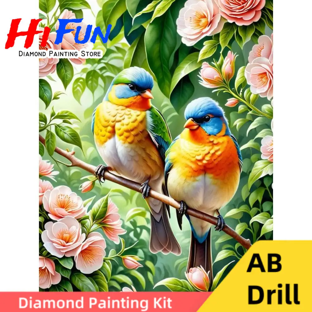 

5d Full Diamond Painting AB Drills Love Birds Pair Cross Stitch Mosaic Pictures Avian Art Animal Poster Romantic Pairing Decor