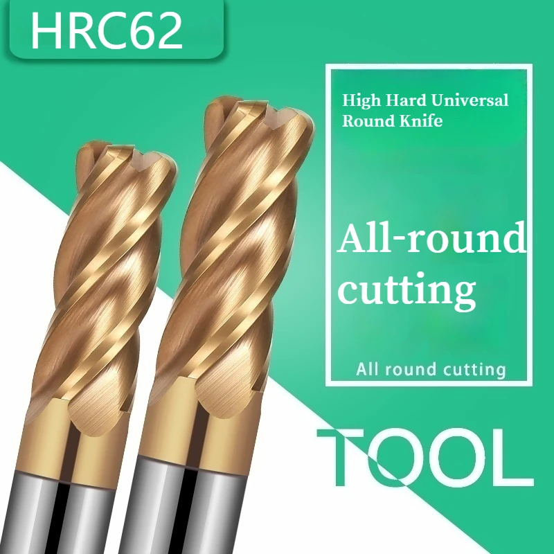 Tungsten Carbide Bull Nose End Mill 4Flutes CNC Milling Cutter R0 5 R1 R2 R HRC62 Corner Radius for Metal