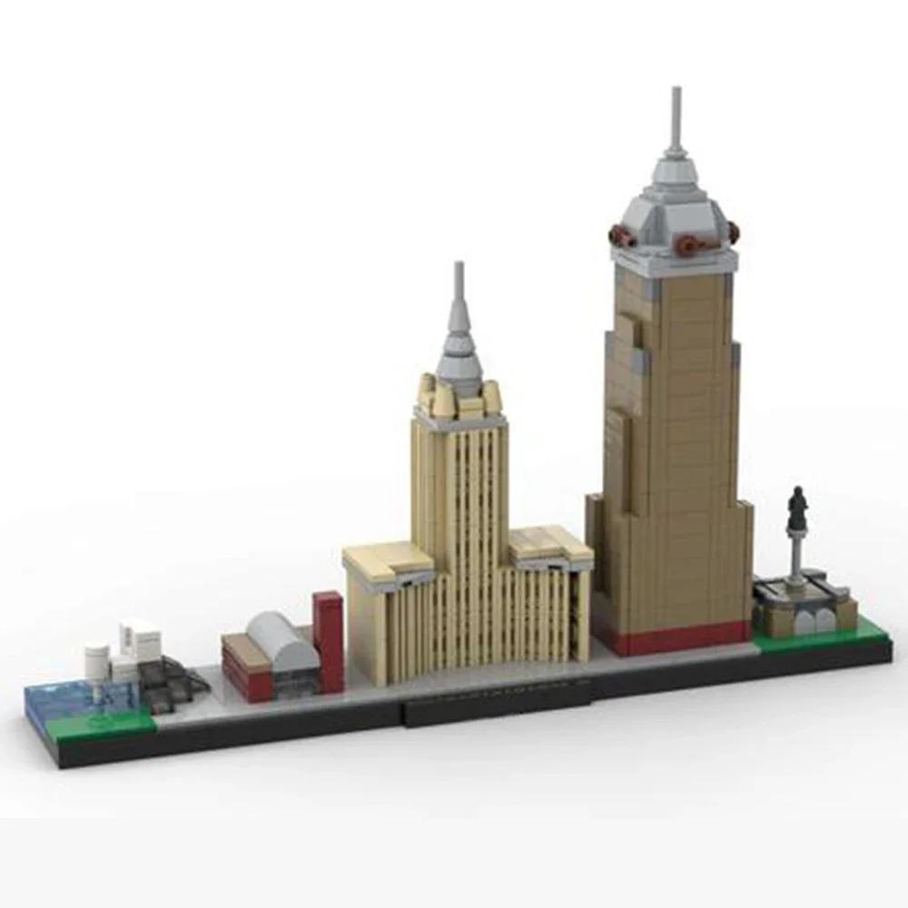Gobricks MOC- 127113   Cleveland Skyline-Juego de bloques de construcción para niños, arquitectura con vista a la calle junto al lago, juguetes educativos de ladrillos, regalo
