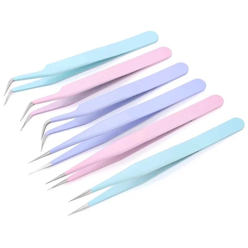 

Stainless Steel Colored Straight & Curved Tweezers for Nail Art Sticker Rhinestones Picking Tool Eyelash Makeup DIY Tweezer Tool