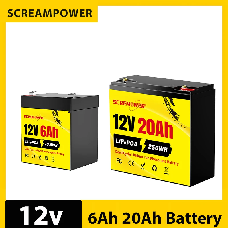 12v 6ah 20ah Battery,4000+ Deep Cycles Rechargeable Lithium Lifepo4 Battery,for RVs,Camping,UPS,Power Tools,Solar Energy Storage