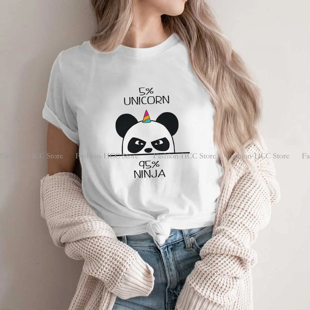 Unicorn Ninja Graphic Polyester TShirt Panda Animals Creative Tops Casual T Shirt Women