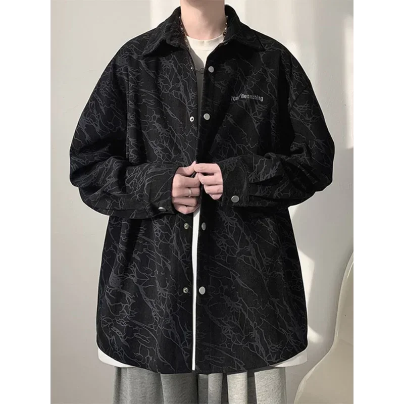 

Новая вельветовая мужская рубашка с длинными рукавами, окрашенная в технике тай-дай, весенняя новая универсальная повседневная куртка-рубашка в американском стиле ретро