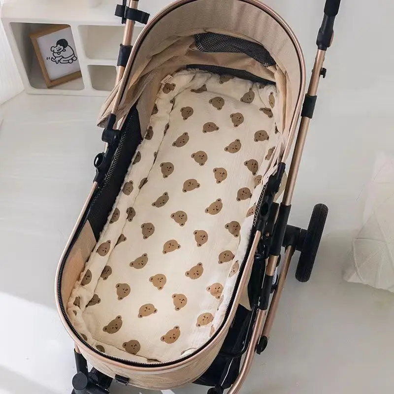 Cartoon Bear Baby Stroller Seat Cushion Cotton Soft Newborn Car Seat Pad Infant Pushchair Mattress Mat Kid Pram Accessories Gift