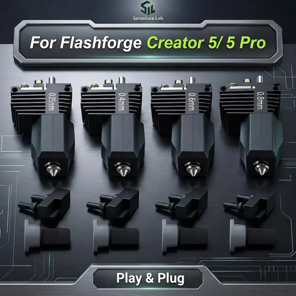4 Stück für Flashforge Creator 5/Pro Hotend 0,25 0,4 0,6 0,8 mm gehärtete Stahldüse Upgrade C5 Extruder Hot-End-Baugruppe 3D-Druck