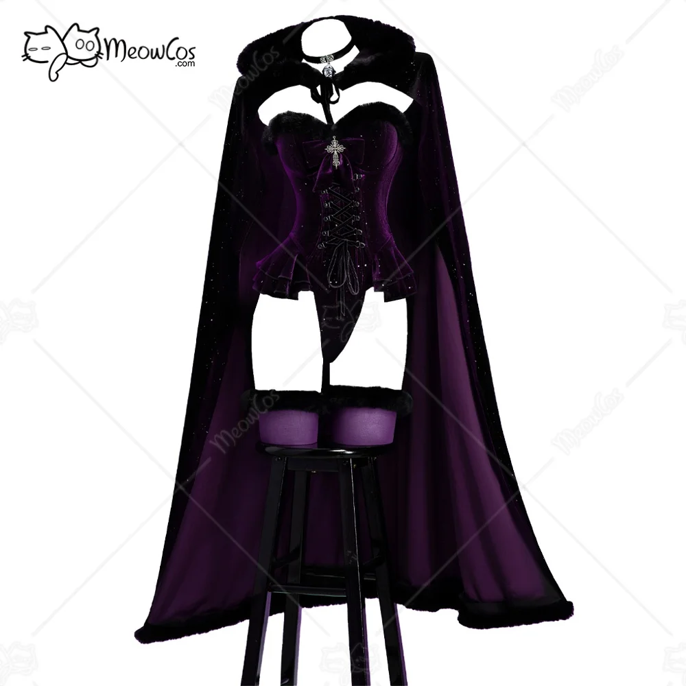 

MEOWCOS Women's Christmas Gothic Plush Suit Velvet Bodysuit with Hooded Cloak and Gloves
