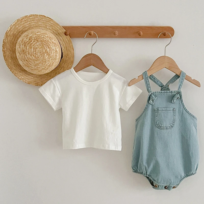 Baby Boy Girl Denim Overalls Suspenders Jumpsuit Pants Korean Style Solid Blue Cowboy Breastplate Combo Jean Bib Infant Outfits