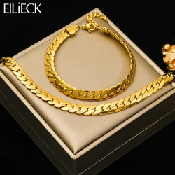 EILIECK-collar de cadena ancha plana para mujer y niña, pulsera de acero inoxidable 316L, Color dorado, conjunto de joyería sin decoloración, regalo