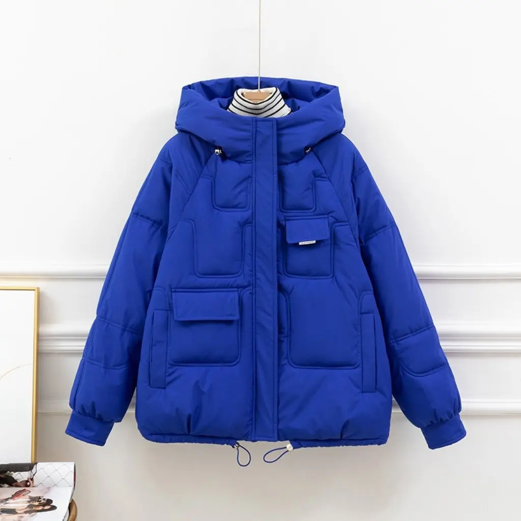 معطف شتوي قصير مبطن بالقطن للنساء، سترة دافئة بغطاء للرأس، نمط مريح، ملابس خارجية مملوءة بالقطن