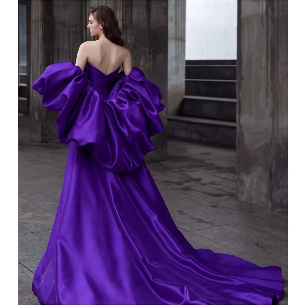 Elegant Purple Satin Women's Evening Dresses Light Luxury High Grade Tube Top Long Tail Temperament Prom Party Female Gown