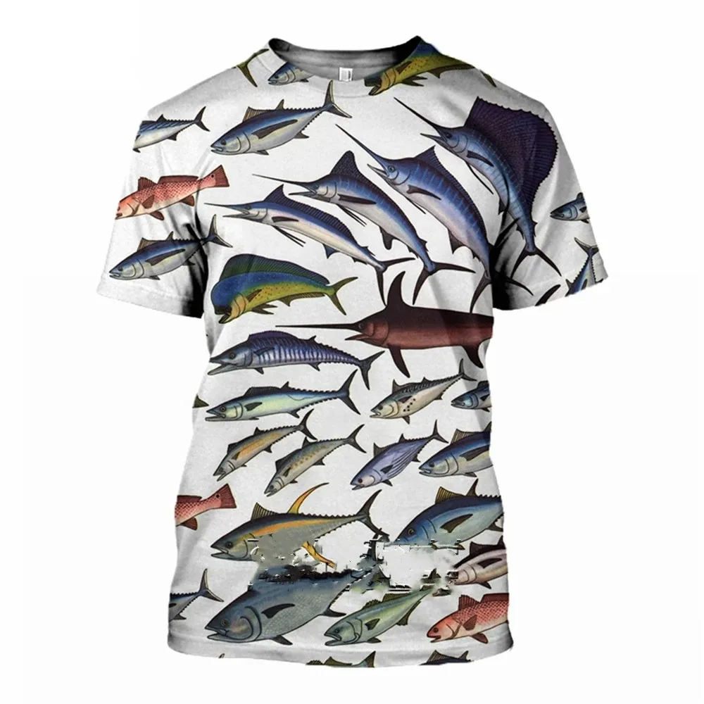 Summer Men\'s Tuna Marine Fish Personality 3D Printed Short O-Neck Sleeved Fishing T-shirt Casual Hip-Hop Loose Fashion Trend Top