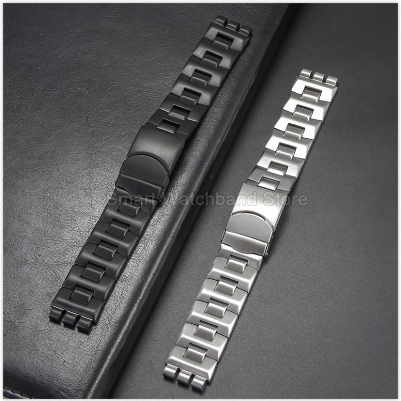 Cinturino in acciaio inossidabile resistente all'usura per cinturino nero Swatch Artigianato di precisione Interfaccia convessa concava Fibbia pieghevole
