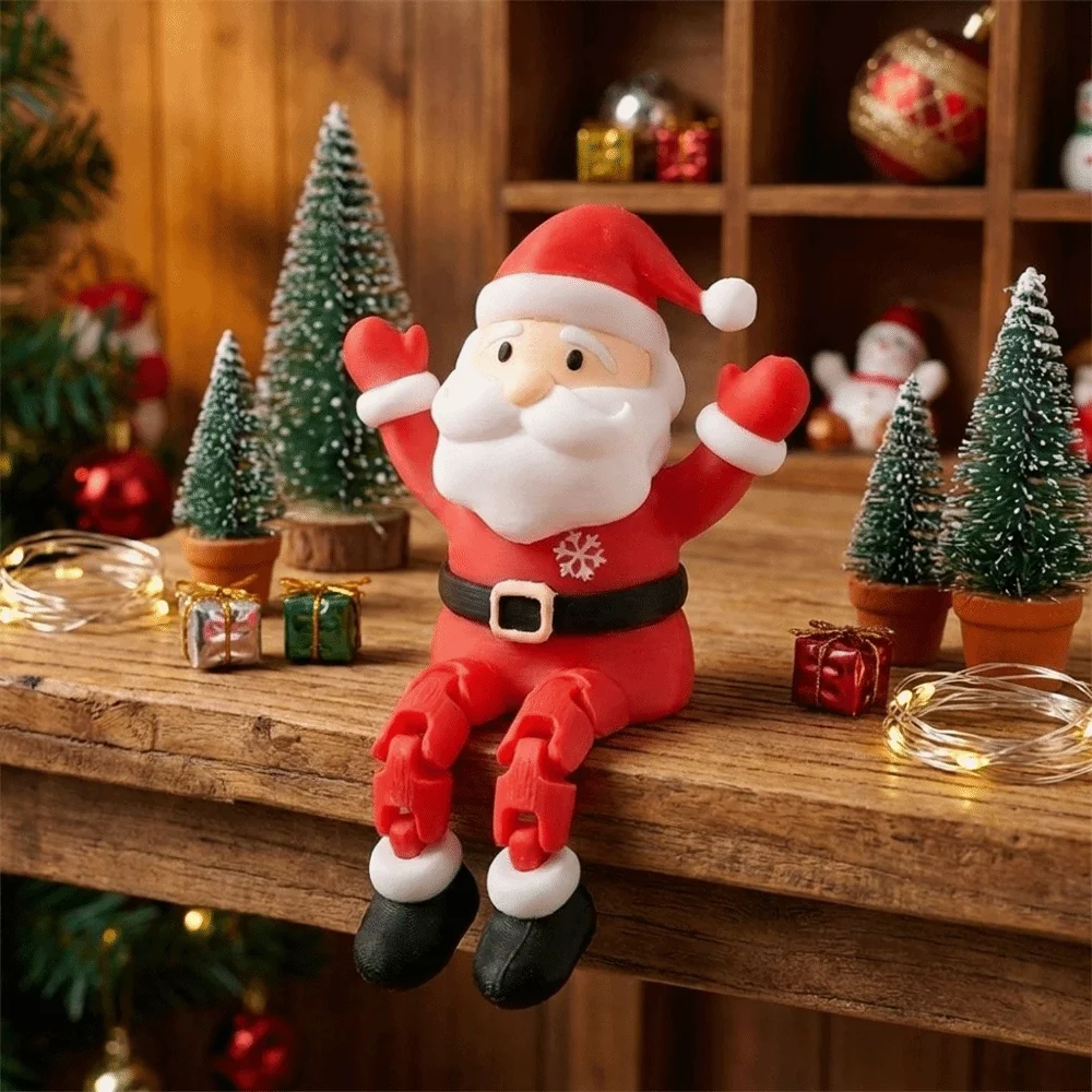 Articulated Movable Santa Claus Sitting Statue 3D Printed Plastic Movable Santa Claus Figurine Cartoon Gnome Santa Figure