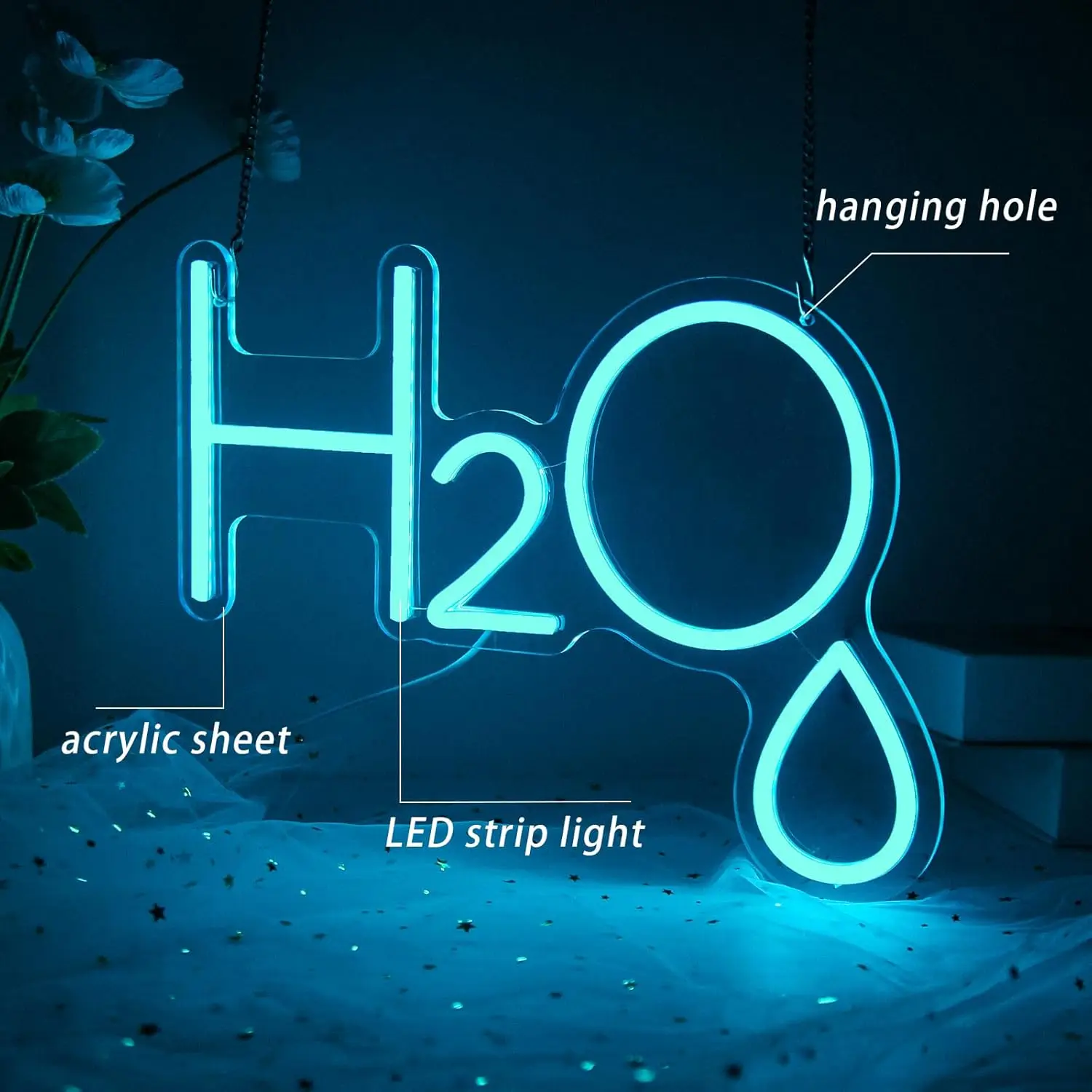 Water Neon Sign USB Dimmable LED Neon Light for Bedroom, Dorm, Lab, Classroom Dimmable Acrylic Science Wall Light