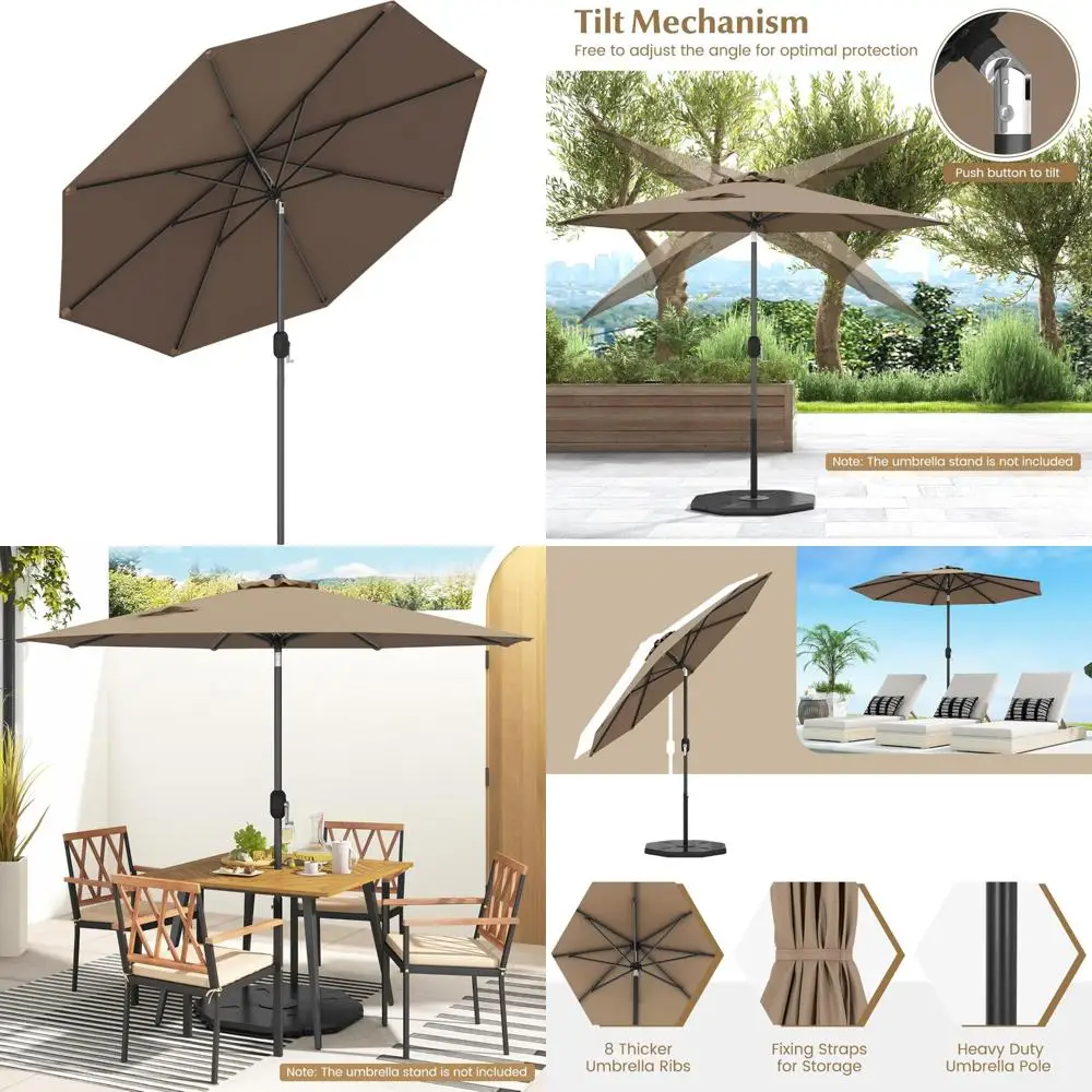 

Push Button Tilt and Crank Patio Umbrella, 9 Feet Outdoor Market Table Umbrella, 180G Polyester Fabric, Sturdy Ribs, Sun Protect