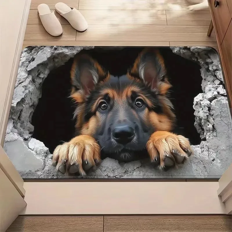 3D German Shepherd Doormat Cute Puppy PatternMachine Washable for Indoor Entrance Carpet Home Decoration Carpets
