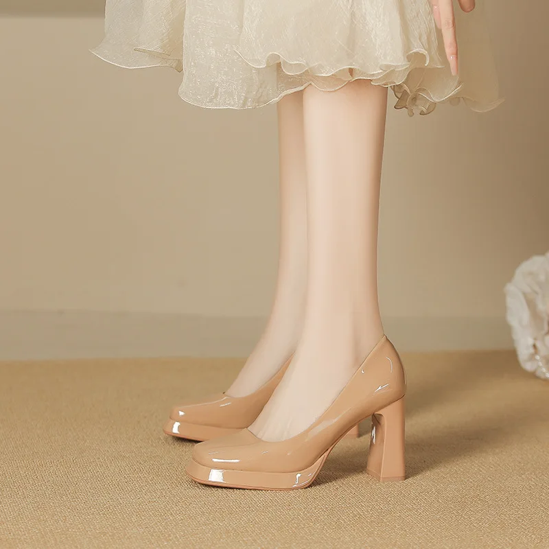 

High heeled shoes for women 2026 new waterproof platform Mary Jane shoes pointed shallow mouth single shoe for women