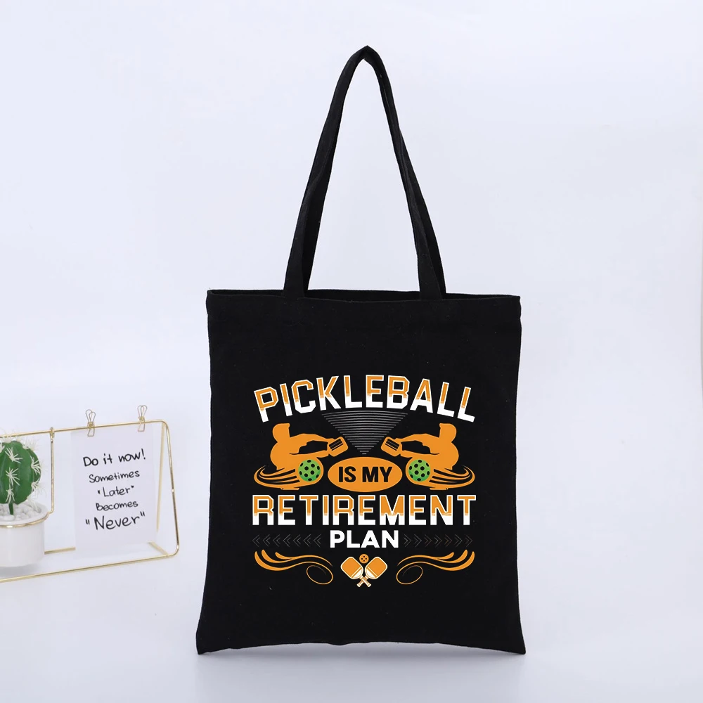 Sac fourre-tout en toile avec slogan de pickleball pour les retraités, style décontracté pour les sorties quotidiennes et les amateurs de sport