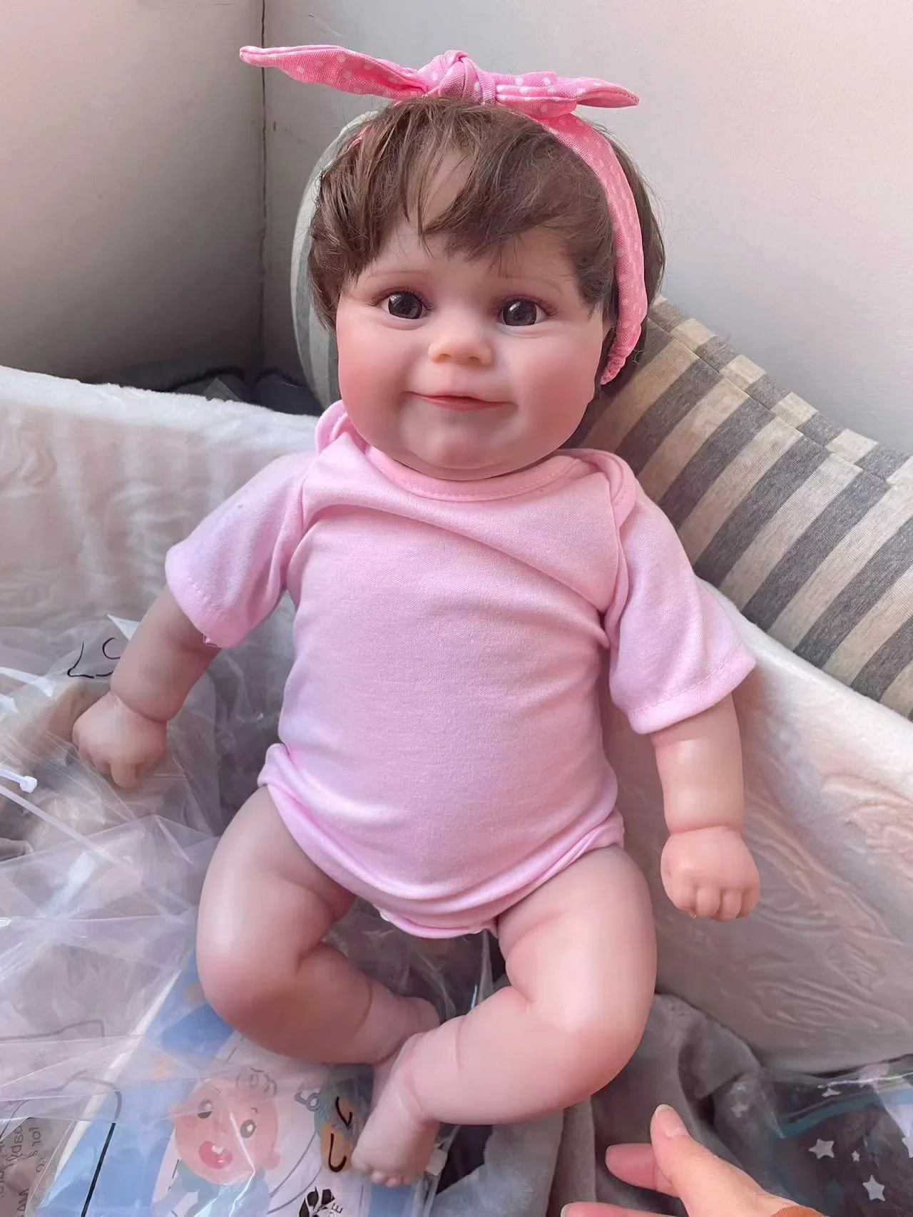 Clearance 50CM Maddie Reborn Baby Girl Doll Soft cloth body Lifelike Real Hand-Root Hair Baby Children's Toy Xmas Gifts