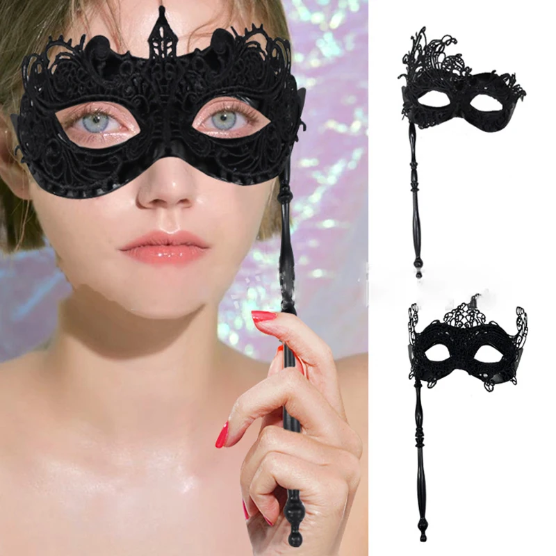 Feminino Sexy Lace Handheld Stick Mask, Decoração de Bola Maquiagem, Veneza, Carnaval, Halloween, Acessórios de Festa, Moda Criativa