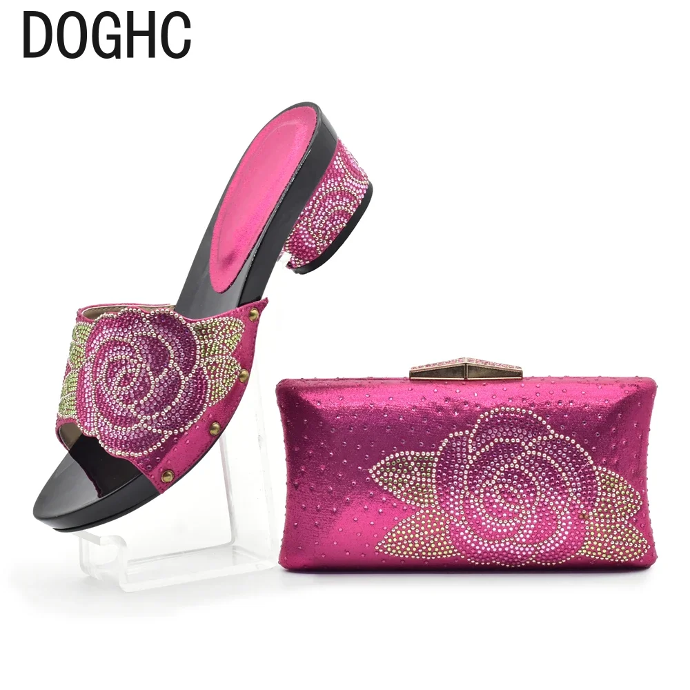 Latest Design Italian Shoes with Matching Bags Set Decorated with Rhinestone Bag and Shoes Set Italy Womens Dress Shoes OpenToe