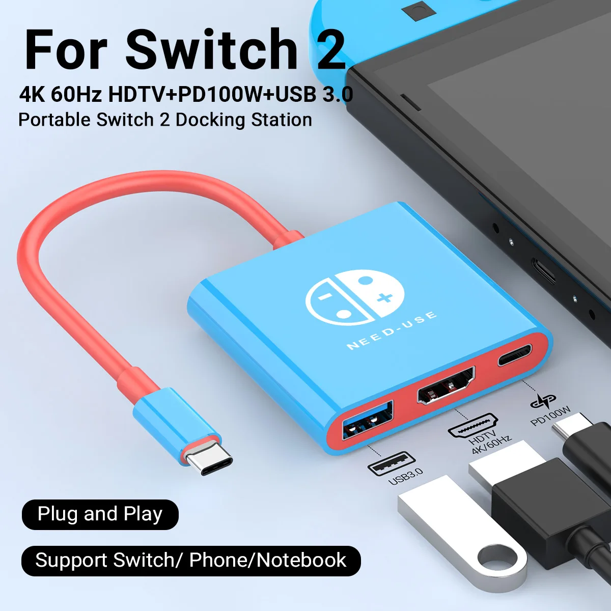 

Docking Station for Nintendo Switch 2, 4K 60Hz TYPE-C Hub with HDMI and USB-C 3.0 Portable Perfect for Travel and Gaming
