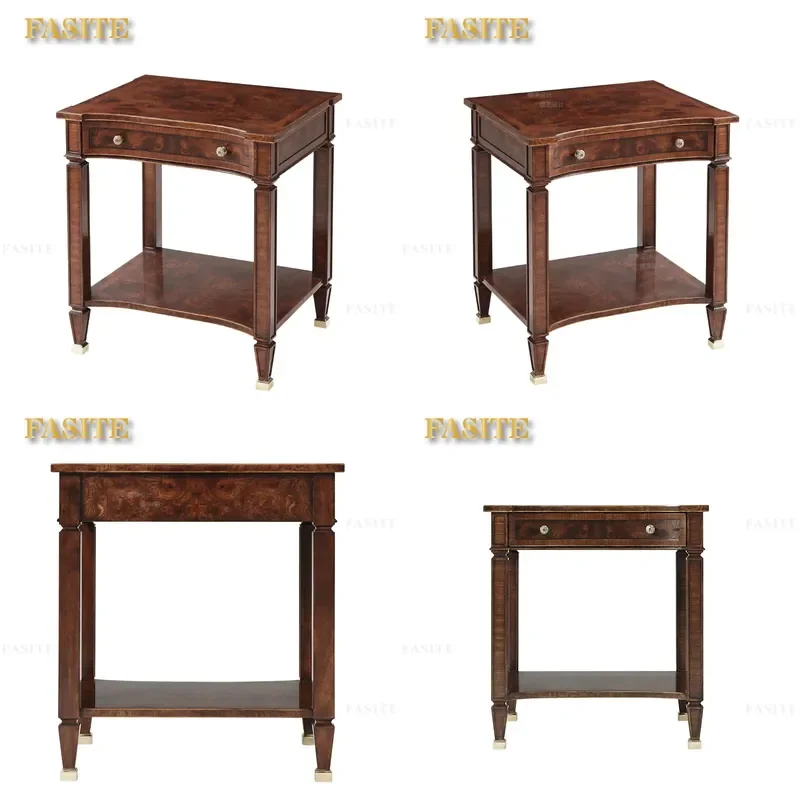 For Neoclassical Solid Wood Bedside Cabinet Carved Flower Nightstand Small Corner Table for Bedroom Living Room