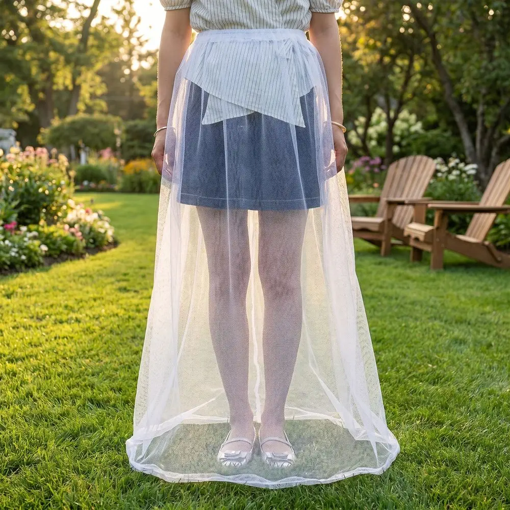 Bee Repellent Women's Net Dress White Elastic Waist Mosquito Repellent Skirt Breathable Mesh Women's Half Skirt