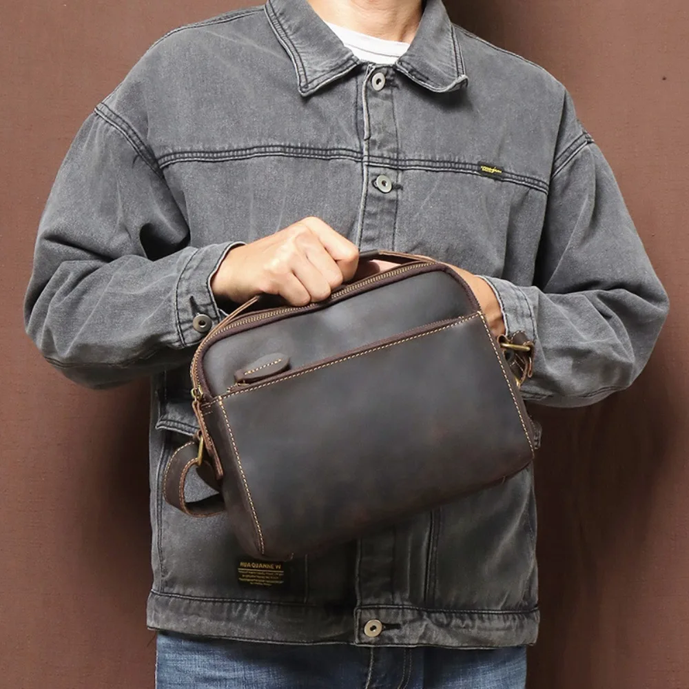 

New Shoulder Retro Cowhide Men's Multi-functional Handbag Casual Leather Messenger Bag Versatile Simple, High Fashion Portable