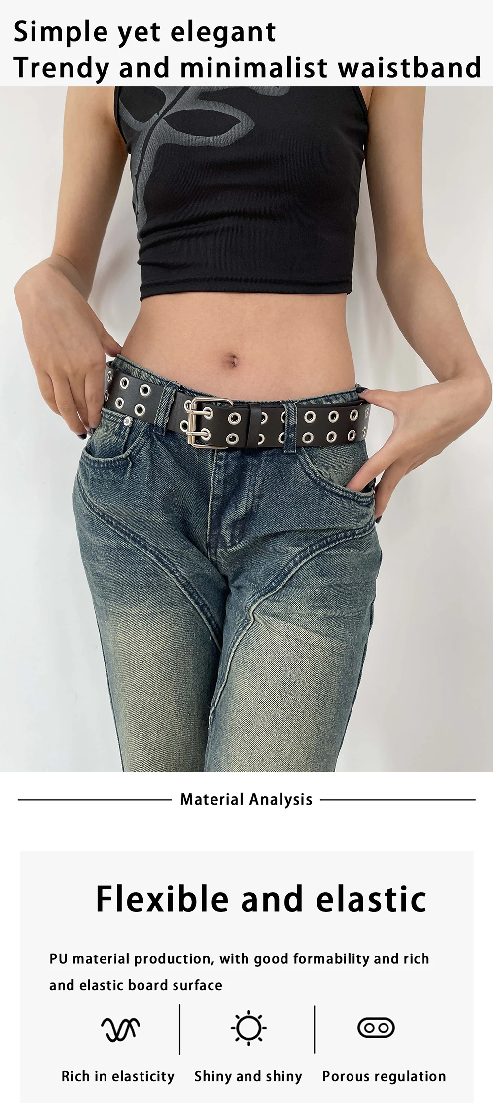 1pc frauen Gürtel Trend Einfache Doppel Loch Männer Gürtel Punk Hip Hop Rock Stil Subkultur Y2K Gürtel Punch freies Gürtel für Männer und Frauen – Detail 1
