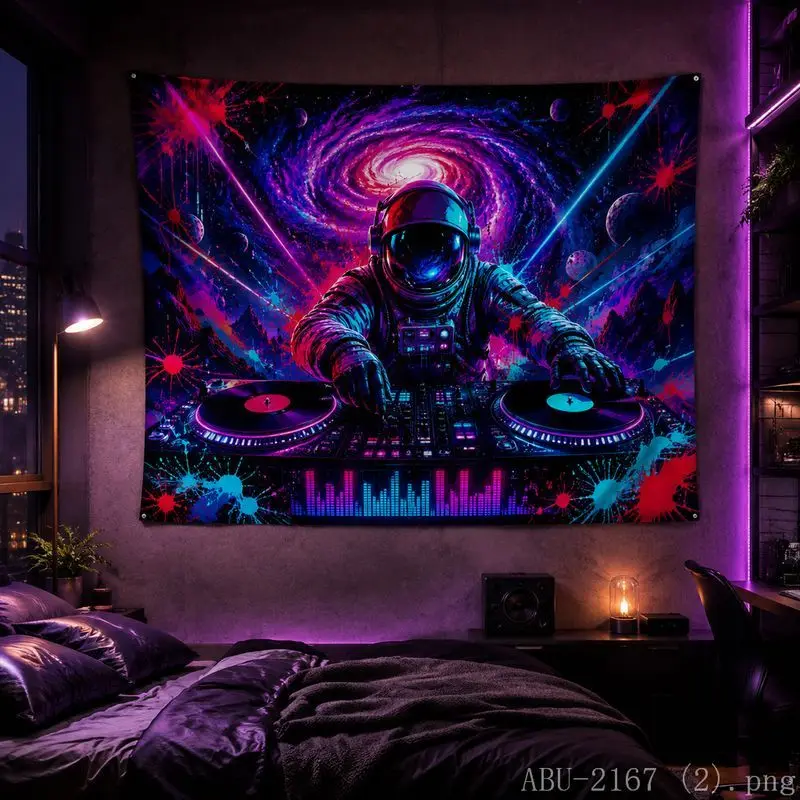 UV Glow Astronaut Nebula Tapestry Psychedelic Space Wall Hanging Gaming E-Sports Dorm Bedroom Decor