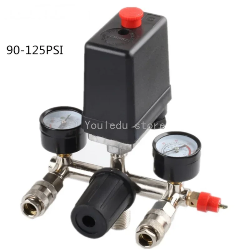 220V/380V Air Compressor Pressure Pump Switch Control Manifold Relief Regulator 90-125psi Pressure Gauge Control Valve