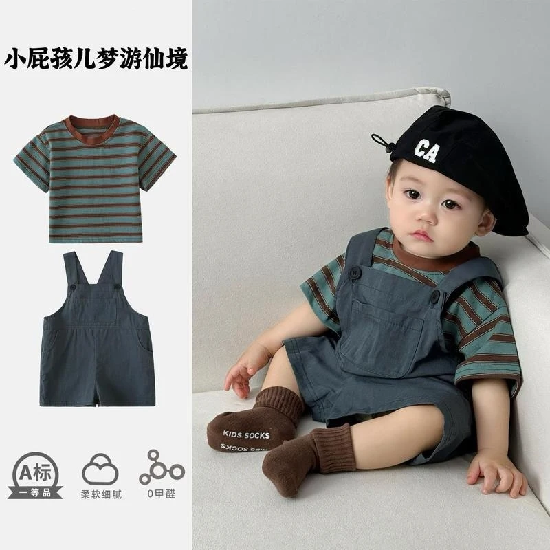 

Baby boy summer outfit new style infant overalls summer boys' clothing two-piece set for little boys