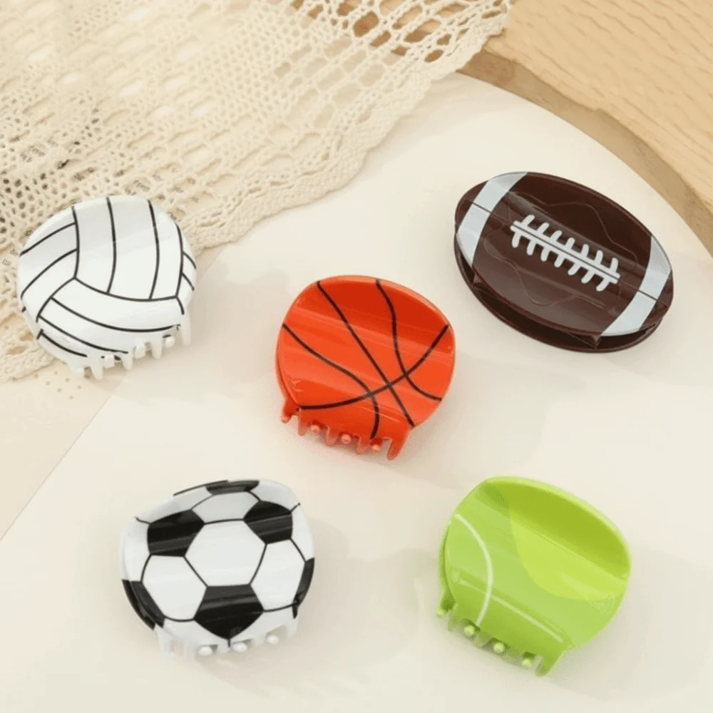 Funny Acrylic Shark Hair Clip Y2K Style Fashion Design Basketball Hair Claw Large Size New Style Football Hair Clip Girl view 3