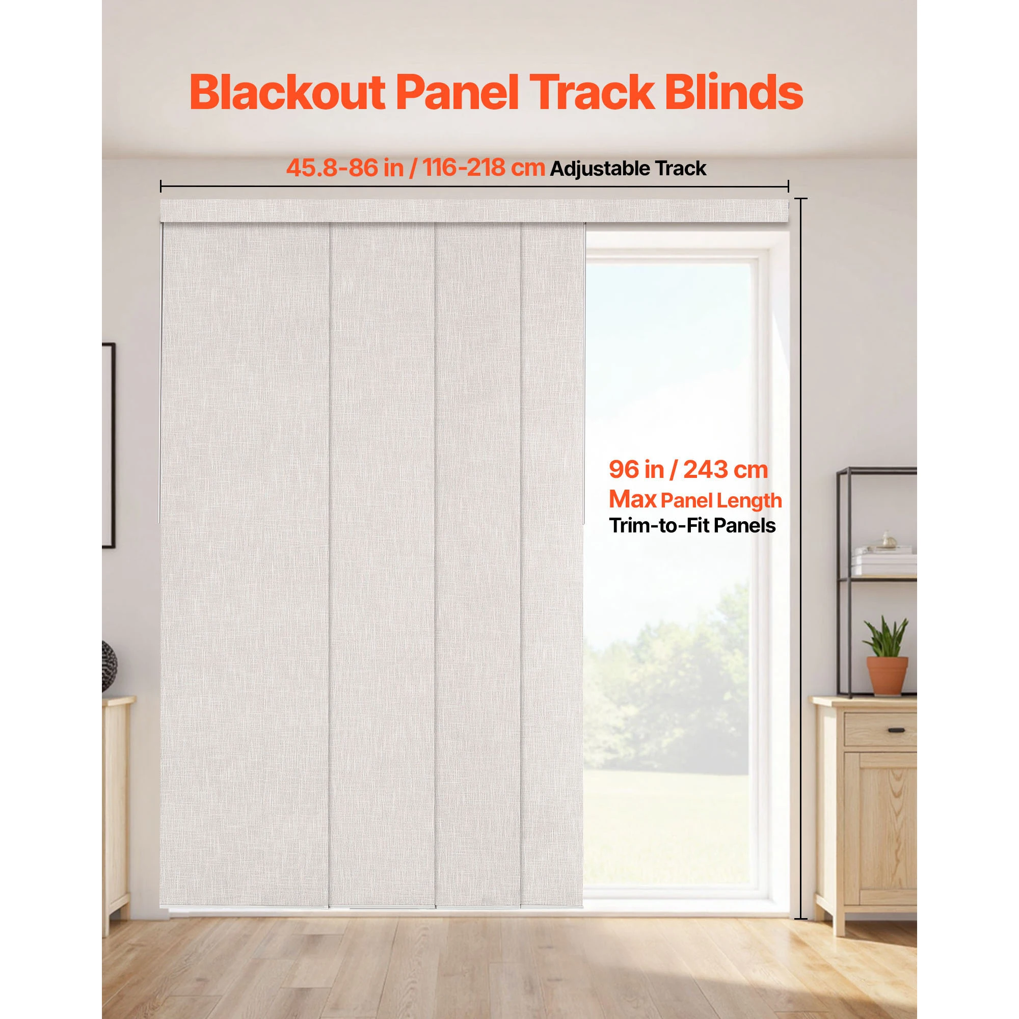 VEVOR Panel Track Blinds Extendable Track from 45.8 in to 86 in W Trimmable Panel Curtains Up to 96 in H for Sliding Doors