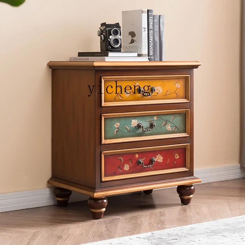 ZTQH bedside table solid wood painted chest cabinet drawer cabinet storage overall cabinet retro complete furniture